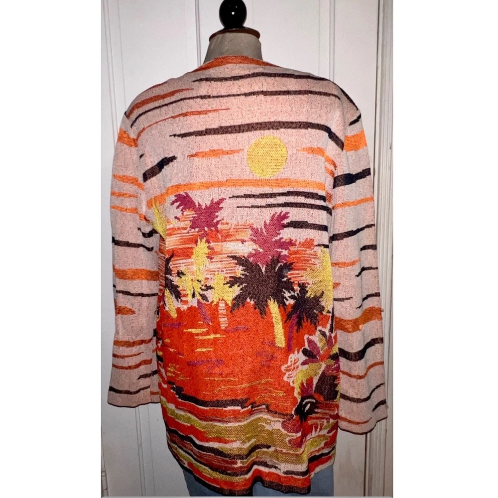 Rare Vintage Missoni Italy Sunset Multi Color Knit Cardigan Sweater Flower XL 48